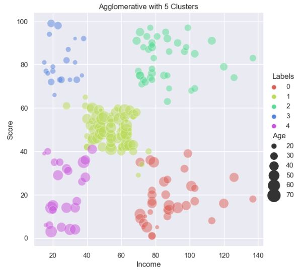Agglomerative Clustering with 5 clusters